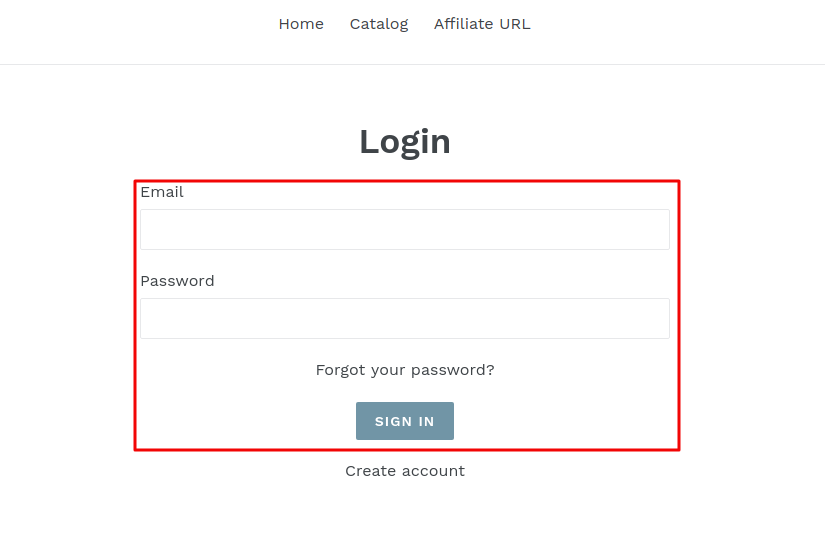 Login page