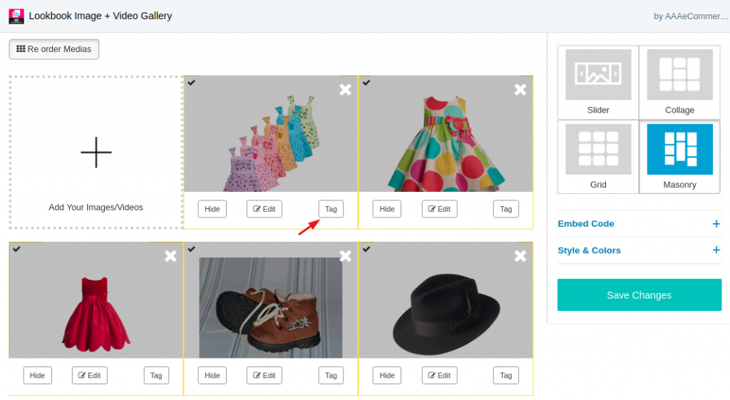 How to tag products on look book image and video gallery? | aaaecommerce